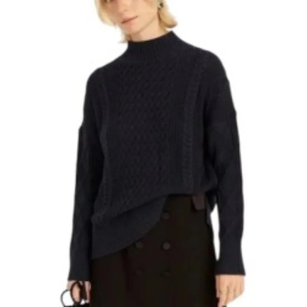 J. Crew Long Cotton Cable-Knit Mockneck Sweater in Navy XLarge